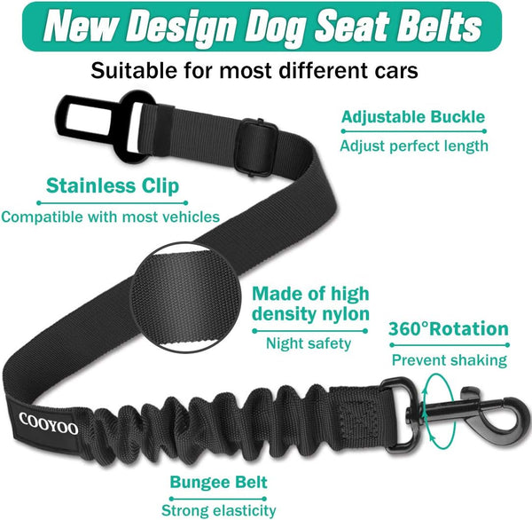 COOYOO Dog Seat Belt, Durability Retractable Dog Car Harness Adjustable Dog Seat Belt for Vehicle Nylon Pet Safety Seat Belts Heavy Duty & Elastic (1 Pack Black)2