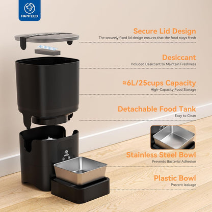 PAPIFEED Automatic Cat Feeder with App, 2.4G Wifi Cat Food Dispenser, 6L Timed Cat Feeder for Dry Food, 10 Meals/Day, 12 Portions/Meal, Dual Power Supply Smart Pet Feeder for Small Dog, Black7