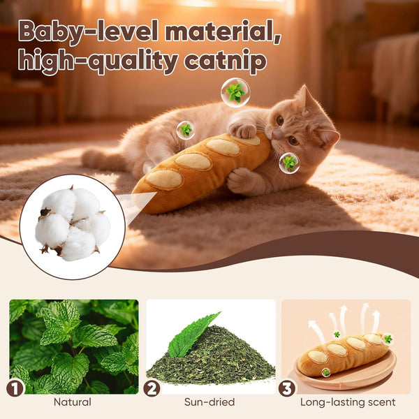Ciyvolyeen 6 Pack Plush Bread Catnip Toys for Indoor Cats | Interactive Cat Toy, Soft Plush, Organic Catnip, Bite-Resistant, Boredom Relief, Bread Shapes Trigger Natural Predatory Play4