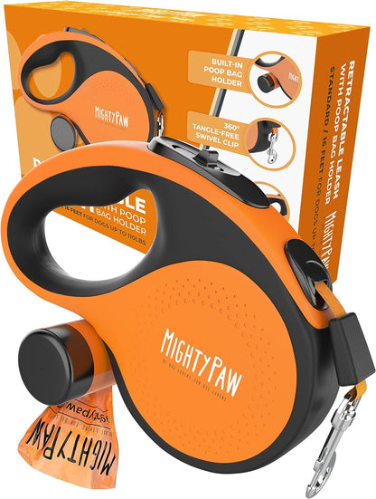 Mighty Paw Retractable Dog Leash 2.0, 16 Ft, for Medium Dogs, Heavy Duty | Reflective Nylon Tape, Tangle-Free Swivel Clip, One-Touch Quick-Lock Brake, Reflective Ring, Anti-Slip Handle10