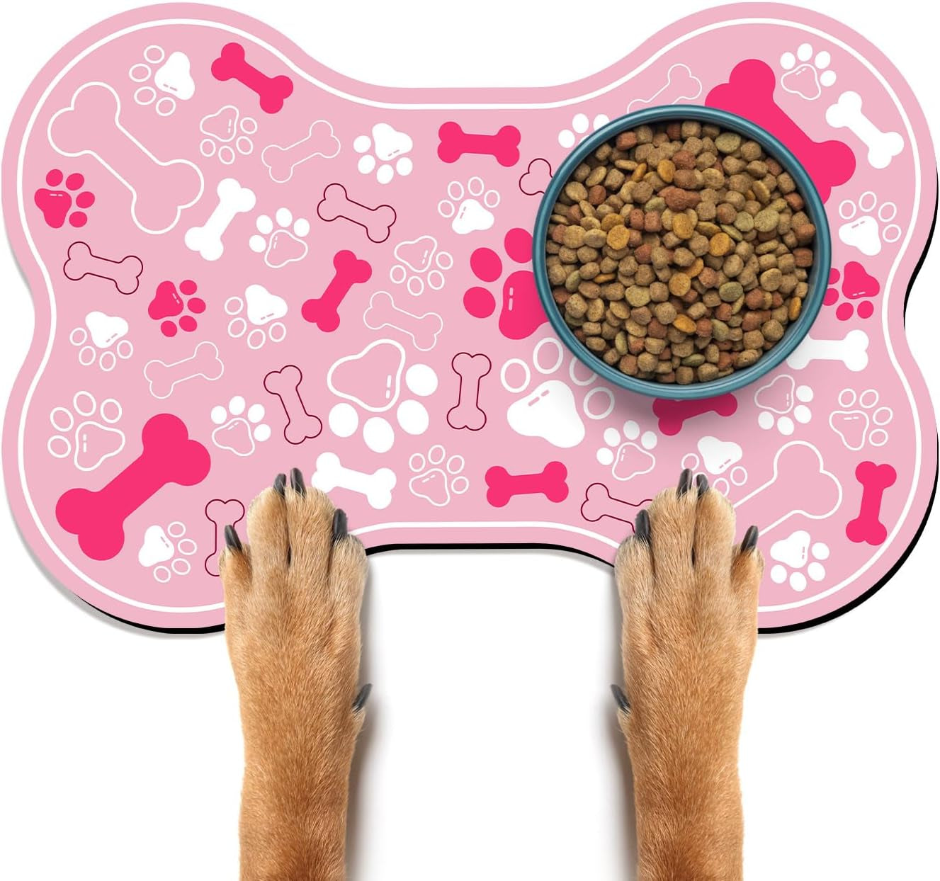 dog-cat-food-mat-bone-shaped-pet-feeding-mat-quick-absorb-water-bowl-placemat-with-rubber-backing-indoor-floor-stain-resistant-pet-accessory-supplies-light-pink-small-12x18-inches