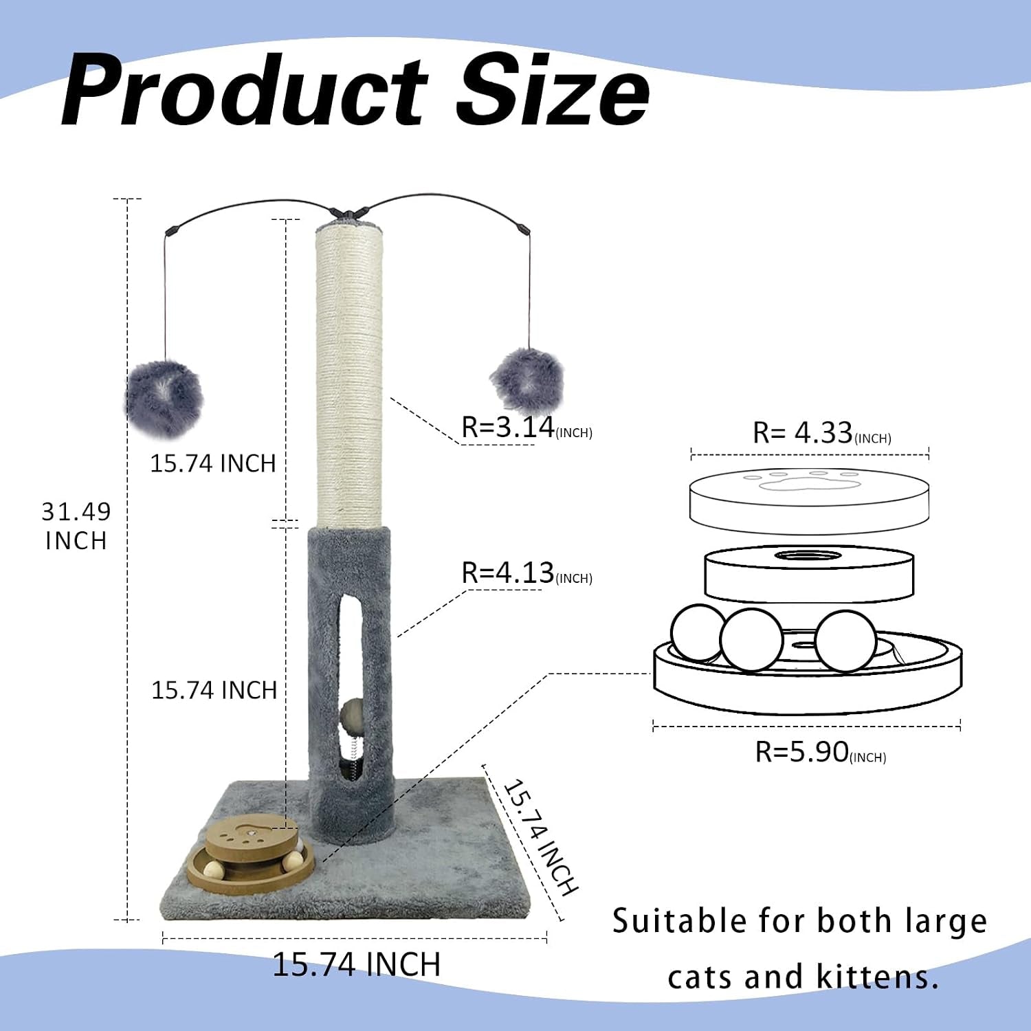 31-cat-scratching-post-kitten-toys-for-indoor-cats-interactive-scratcher-with-tracking-ball-sisal-scratch-rope-for-large-cats-sturdy-base-cat-scratch-post-gray-31-h
