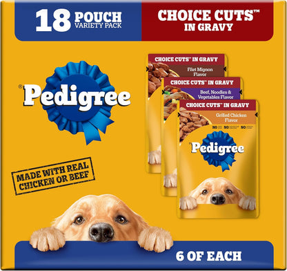 Pedigree Choice Cuts Wet Dog Food Pouch, Protein Variety, 3.5 Oz, 30 Count | Beef, Chicken & Filet Mignon, No Added Sugars or Artificial Flavors, 36 Vitamins & Minerals, 50%+ Water, Complete & Balanced19