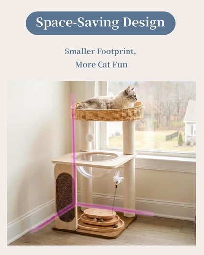 Modern Cat Tree for Large Cats, Modern Cat Tree Tower with Wide Shelves Cotton Scratching Posts, Super Sturdy Base, Cozy Perches, and Interactive Toys for Indoor Kittens 31-Inch12