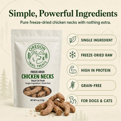 Oregon Trail Treats Freeze-Dried Chicken Necks Dog Treats - Single Ingredient 4 Oz3