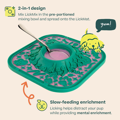 Woof Lickmat, Slow Feeder Mat for Dogs, Green | Built-In Mixing Bowl, Bpa-Free Silicone, Non-Slip Suction Cups, Dishwasher Safe, Easy to Clean3