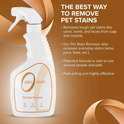 Zero Odor - Pet Stain Remover & Odor Eliminator - Permanently Remove Stain & Odor with Patented Technology Best for Carpet, Furniture, Floors, Pet Bed– Look and Smell Great, 16Oz (Over 400 Sprays)6