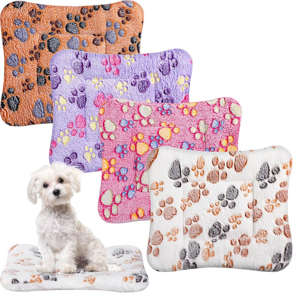 Tuanse 4 Pack Ultra Soft Dog Cat Bed Mat Small Animal Guinea Pig Bed with Cute Print Reversible Fleece Dog Crate Kennel Pad Cozy Washable Thickened Hamster Pet Beds Mat(13 X 19 Inches,Light Gray)10
