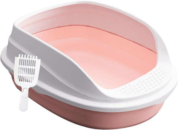 Pet Litter Pan with Scooper, Open Top Litter Box with High Sides, Non-Slip Bottom, Easy to Clean Cat Litter Tray for Indoor Cats- 45Cm2