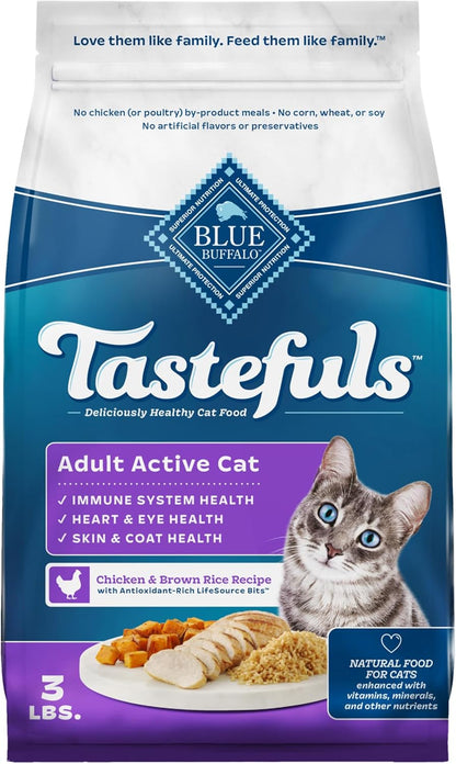 Blue Buffalo Tastefuls Active Cat Dry Cat Food, Made in the USA with Natural Ingredients, Chicken & Brown Rice Recipe, 3-Lb. Resealable Bag1