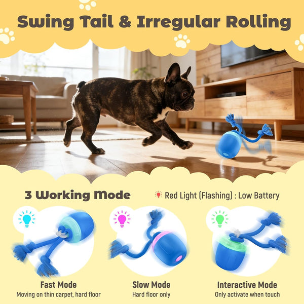 Interactive Dog Toys, Automatic Moving and Rolling Dogs Toy with Rope for Medium/Large Dogs, Interactive Dog Ball to Keep Them Busy(Blue)3
