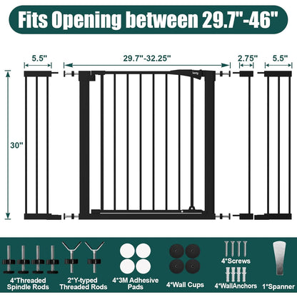 Keny 29.7"-46" Baby Gate for Stairs, Auto Close Dog Gates for Doorways | Pressured Mounted No Drilling Pet Gate Extra Wide, One-Hand Opening Dual Lock Stair Gate, Indoor Kids Necessities, Black6