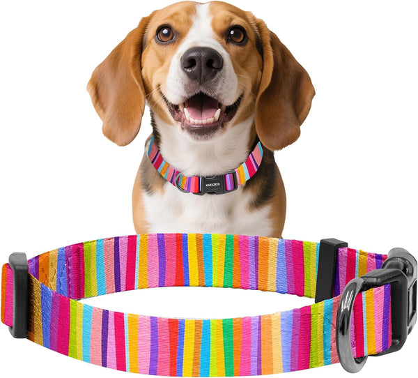 Kazazoo Dog Collar Cute and Soft Nylon Puppy Collar Girl Dogs, Adjustable Purple Dog Collars for Medium Dogs, Purple Flowers-M25