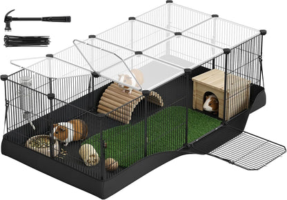 SONGMICS 20 Panels Pet Playpen with Floor, Small Animal Playpen, Pet Fence Indoor, DIY Plastic Enclosure for Guinea Pigs, Bunny, Hamsters, Hedgehogs, 49.2 X 24.8 X 16.5 Inches, White ULPC001W0113