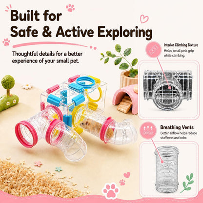 94 Pcs DIY Hamster Tunnel Tube Set, Clear Small Animal Cage Tube Kit Can Easy Viewing, 2-Inch Diameter Exercise Playground for Dwarf Hamsters, Mice & Gerbils3