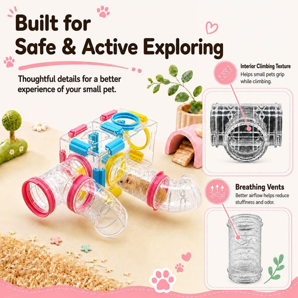 94 Pcs DIY Hamster Tunnel Tube Set, Clear Small Animal Cage Tube Kit Can Easy Viewing, 2-Inch Diameter Exercise Playground for Dwarf Hamsters, Mice & Gerbils3