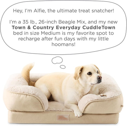 Town & Country Everyday Cuddletown Comfy Solid Bolster Sofa Pet Bed, Supportive & Calming Egg Crate Foam, Non-Slip Bottom, Machine Washable Cover, Grey, Medium 28"X23"X8"9