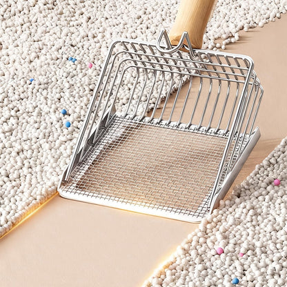 2-In-1 Cat Litter Shovel Wood Handle Metal with Hook Portable Stainless Steel Cat Dog Habitats Litter Scoops Pet Cleaning Tool,27X13Cm6
