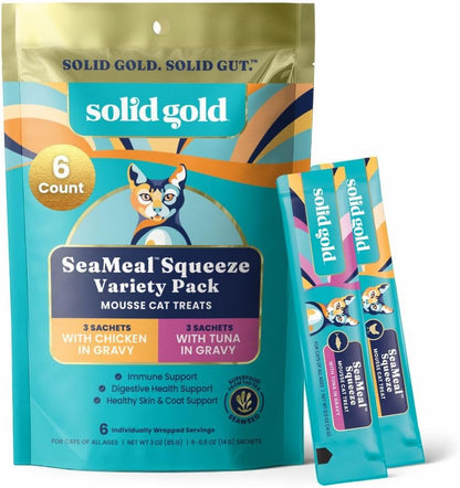 Solid Gold Lickable Cat Treats - Limited Ingredient Chicken Seameal™ Squeezable Healthy Cat Treats for Indoor Cats - Snack & Topper Squeeze Ups for Cats W/Seaweed for Gut & Immune Support - 3Oz/30Ct10