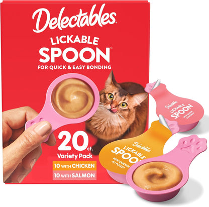 Delectables Lickable Spoon Handheld Wet Cat Treats Made with Real Chicken & Salmon, Quick & Easy Creamy Puree, Mess Free, Grain-Free, No Added Fillers, No By-Products, Variety Pack, 32Ct9