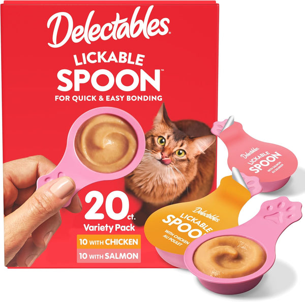 Delectables Lickable Spoon Handheld Wet Cat Treats Made with Real Chicken & Salmon, Quick & Easy Creamy Puree, Mess Free, Grain-Free, No Added Fillers, No By-Products, Variety Pack, 32Ct9