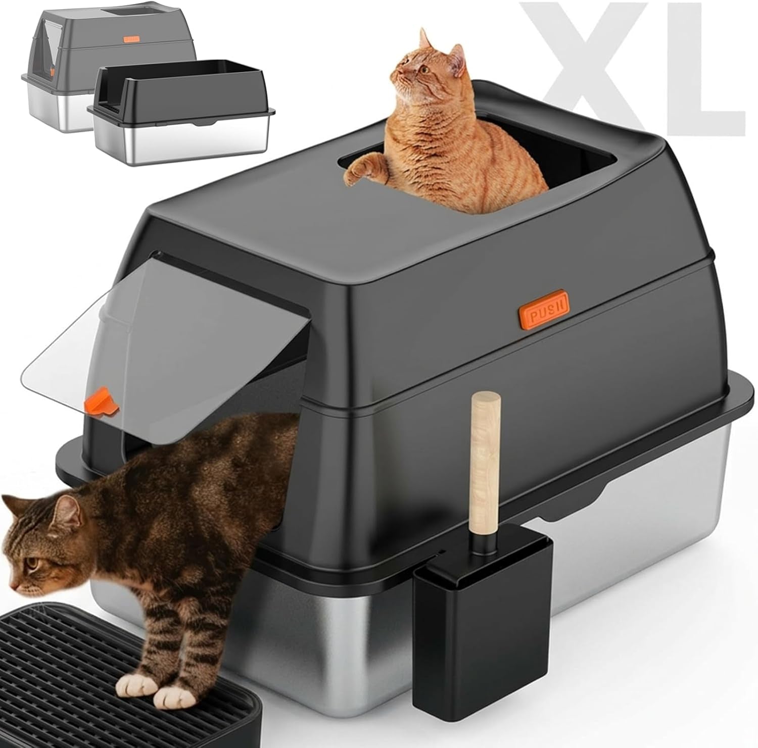 stainless-steel-litter-box-with-lid-front-entry-top-exit-kitty-litterbox-extra-large-enclosed-metal-cat-box-with-litter-scoop-litter-mat-black