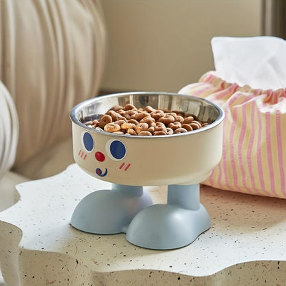 A New Mischievous Face Cartoon Pet Bowl, Stainless Steel High-Neck Cat Bowl for Feeding and Watering, Dog Bowl, Dog Dining Plate (Pink)10