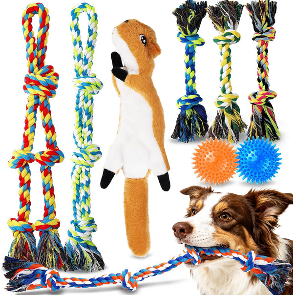 Forfon Tough & Strong Dog Toy for Aggressive Chewers – Tough Chew Toys for Large Dogs, Ideal for Tug-Of-War & Teeth Cleaning, with 3 Rope Toys & 2 Dog Bags8