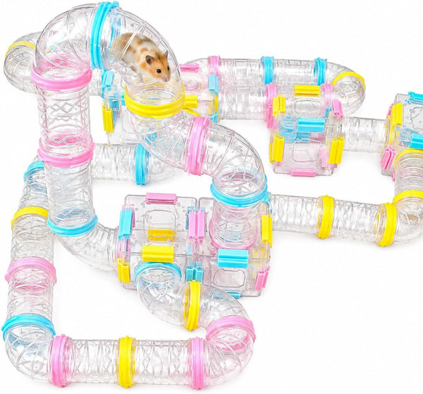 94 Pcs DIY Hamster Tunnel Tube Set, Clear Small Animal Cage Tube Kit Can Easy Viewing, 2-Inch Diameter Exercise Playground for Dwarf Hamsters, Mice & Gerbils1