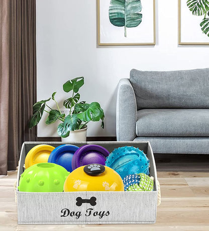 Morezi Large Dog Toy Bin Puppy Shallow Toy Basket Dog Toy Storage Perfect for Living Room Playroom Closet Home Organization - Grey Canvas6