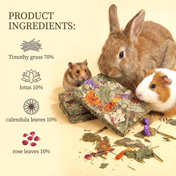 Rabbit Chew Toys 12Pcs Timothy Hay Treats Bunny Herbal Flower Snack | Timothy Hay Chew Toys with Herbal Flowers - Crispy Snacks for Small Pets Teeth4