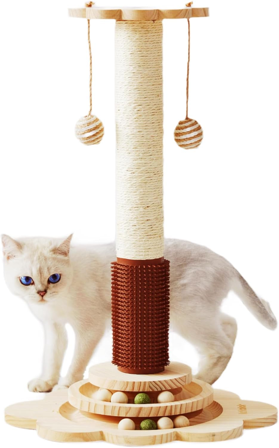 cat-scratching-post-for-kittens-4-in-1-wooden-cat-scratcher-toy-17-7-tall-scratch-post-with-2-level-cat-track-balls-interactive-feather-toy-and-2-sisal-hanging-balls-for-indoor-kittens