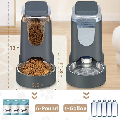 Automatic Cat Feeder and Water Dispenser with Stainless Steel Bowl Dog Gravity Food Feeder and Waterer for Small Medium Pets Puppy Kitten 1 Gallon X 22