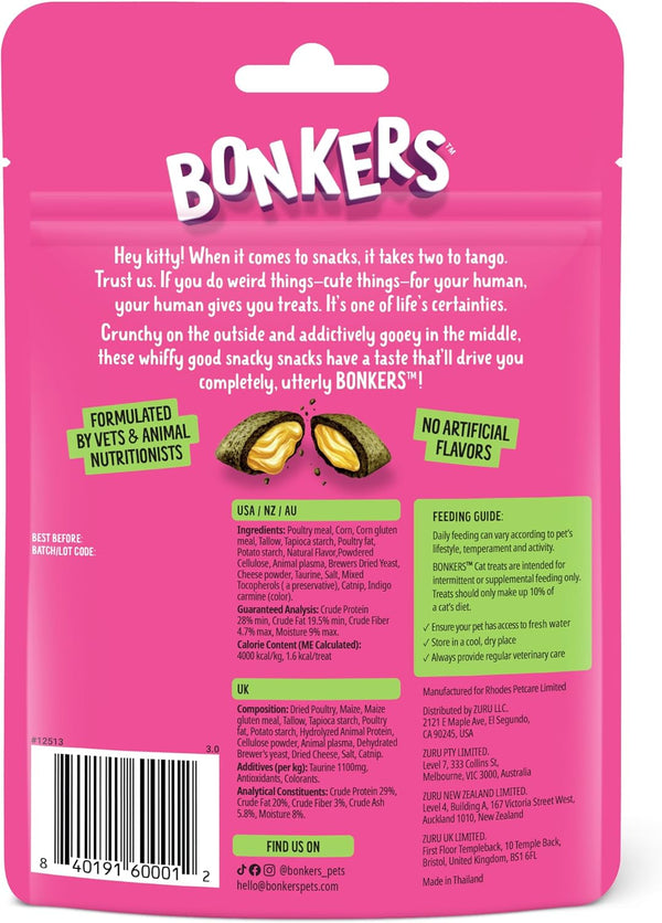 Bonkers Bites Catnip & Chick 'N' Cheddar Flavor Crunchy & Soft Treats for Cats, 3Oz Bag (Pack of 10)8