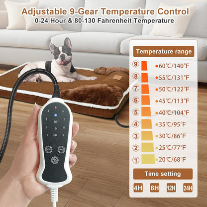 Heated Pet Bed for Cat & Puppy, 20×20In Dog Beds with Memory Foam Pet Bed, Nine Gears Smart Switch Dog Sofa with Timer, Washable Removable Cotton Sleeve, Soft and Comfortable3