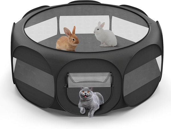 Small Animal Playpen, Chicken Brooder Box with Cover Top, Black | Portable Outdoor Exercise Pet Cage Tent, Waterproof Breathable Pet Playpen Indoor for Chick Ktiien Bunny Hamster Guinea Pig1