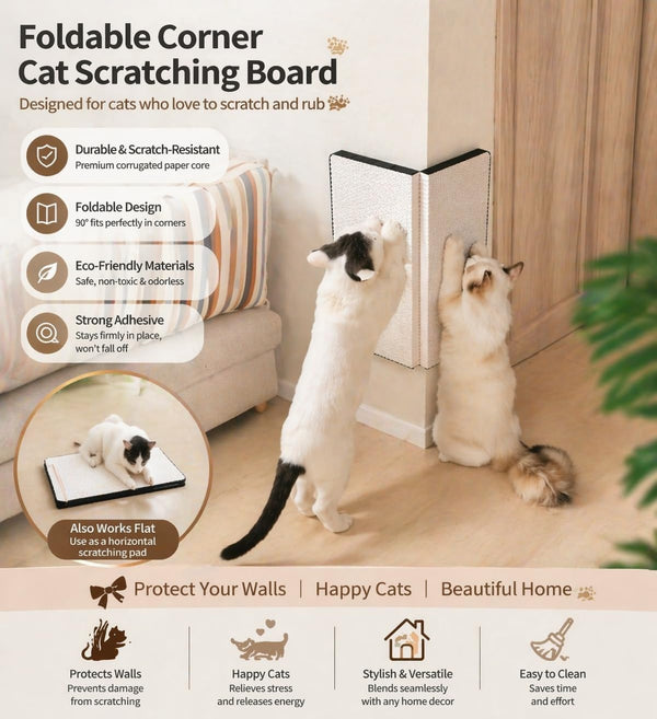 Cat Scratcher Pads, Foldable Cardboard for Corner Walls 17″Lx13″Wx0.78″H Scratching Post for Indoor Cats (White,Medium)7