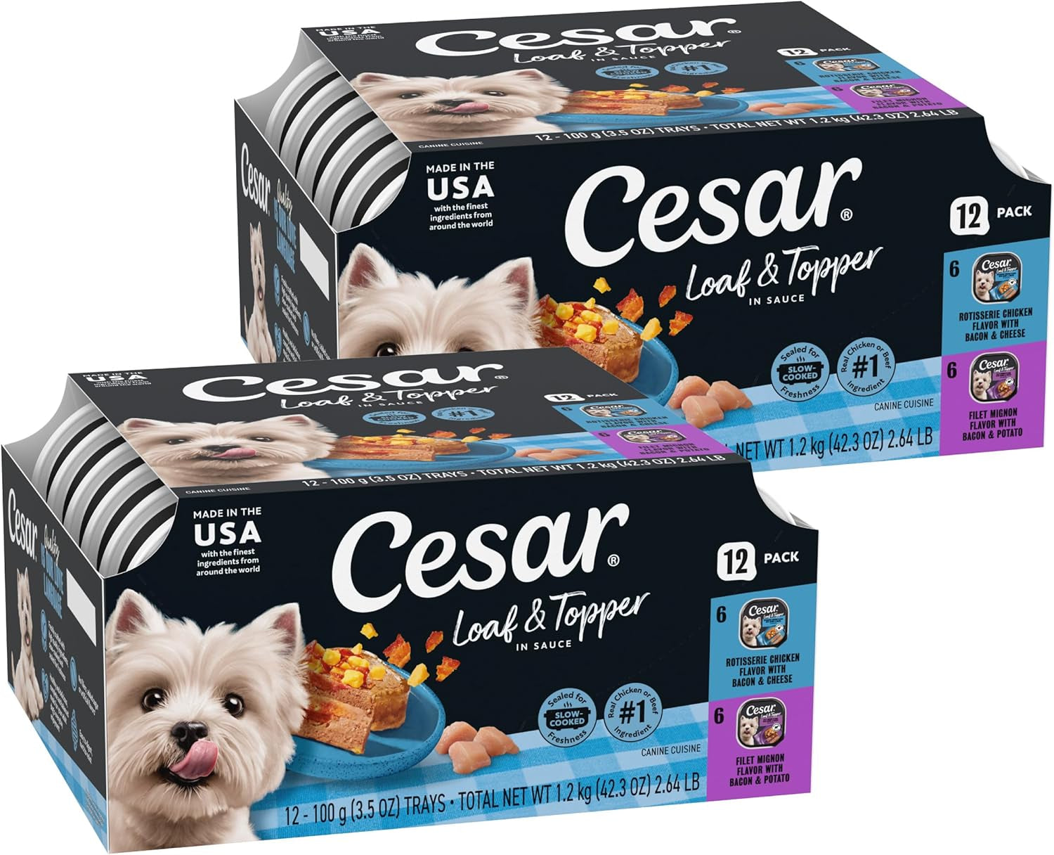 cesar-loaf-topper-wet-dog-food-variety-pack-3-5-oz-24-count-real-meat-1-ingredient-no-fillers-or-artificial-flavors-easy-to-digest-slow-cooked-tender-texture-easy-peel-trays