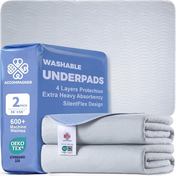 Accompagner Incontinence Bed Pads Washable Waterproof, Ultra-Absorbent Reusable Underpads for Diaper Changing, Nursing, Bedridden, Adults, Seniors, Kids and Dogs (Blue, 24"X24"(Pack of 6))20