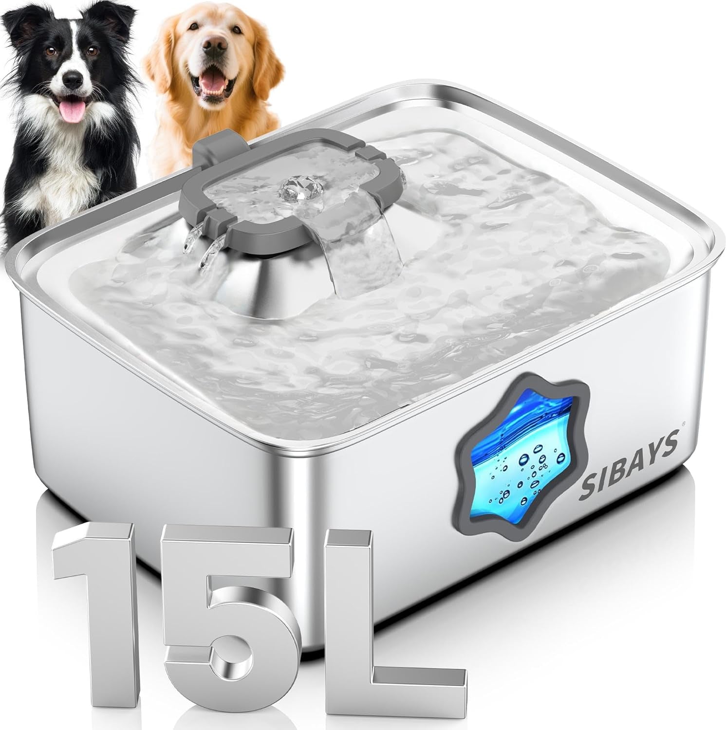 sibays-4gal-15l-dog-water-fountain-stainless-steel-pet-water-fountain-with-water-level-window-led-light-quiet-automatic-dog-water-bowl-dispenser-for-large-dogs-multi-pet-easy-to-clean-fs81