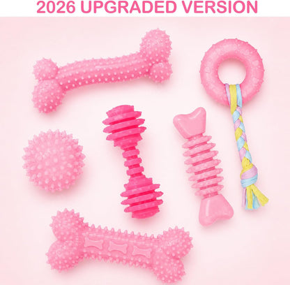 Puppy Toys, 6 Pack Dog Chew Toys for Puppy, Cute Pink Small Dog Toys, Puppy Teething Toys for Puppies, Soft Durable Interactive Chew Toy for Small Dogs2