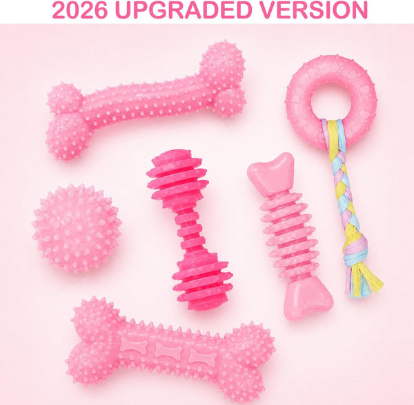 Puppy Toys, 6 Pack Dog Chew Toys for Puppy, Cute Pink Small Dog Toys, Puppy Teething Toys for Puppies, Soft Durable Interactive Chew Toy for Small Dogs2