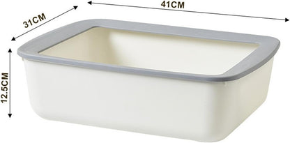 Open Top Pet Litter Tray, Easy Clean Cat Litter Box with Splash Guard, 16.14X12.20X4.92 Inch Indoor Cat Sand Box Toilet Basin- White3