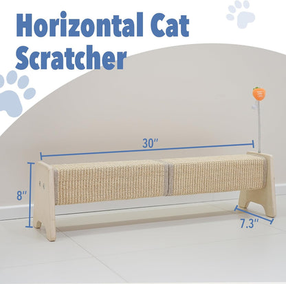 Cat Scratching Post, 30" Horizontal Sisal Scratch Post for Indoor Cats, Durable Cat Furniture Protector with Spring Toy2