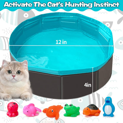 Cat Pool Toy, Water Toys for Cats, Best Cat Toys for Bored Indoor Cats, Hunting Toys for Indoor Catss, Portable Play Mat, Pet Swimming Pool for Self Play Enrichment (1Pcs Pool + 6Pcs Toy)3
