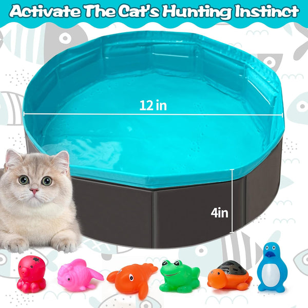 Cat Pool Toy, Water Toys for Cats, Best Cat Toys for Bored Indoor Cats, Hunting Toys for Indoor Catss, Portable Play Mat, Pet Swimming Pool for Self Play Enrichment (1Pcs Pool + 6Pcs Toy)3