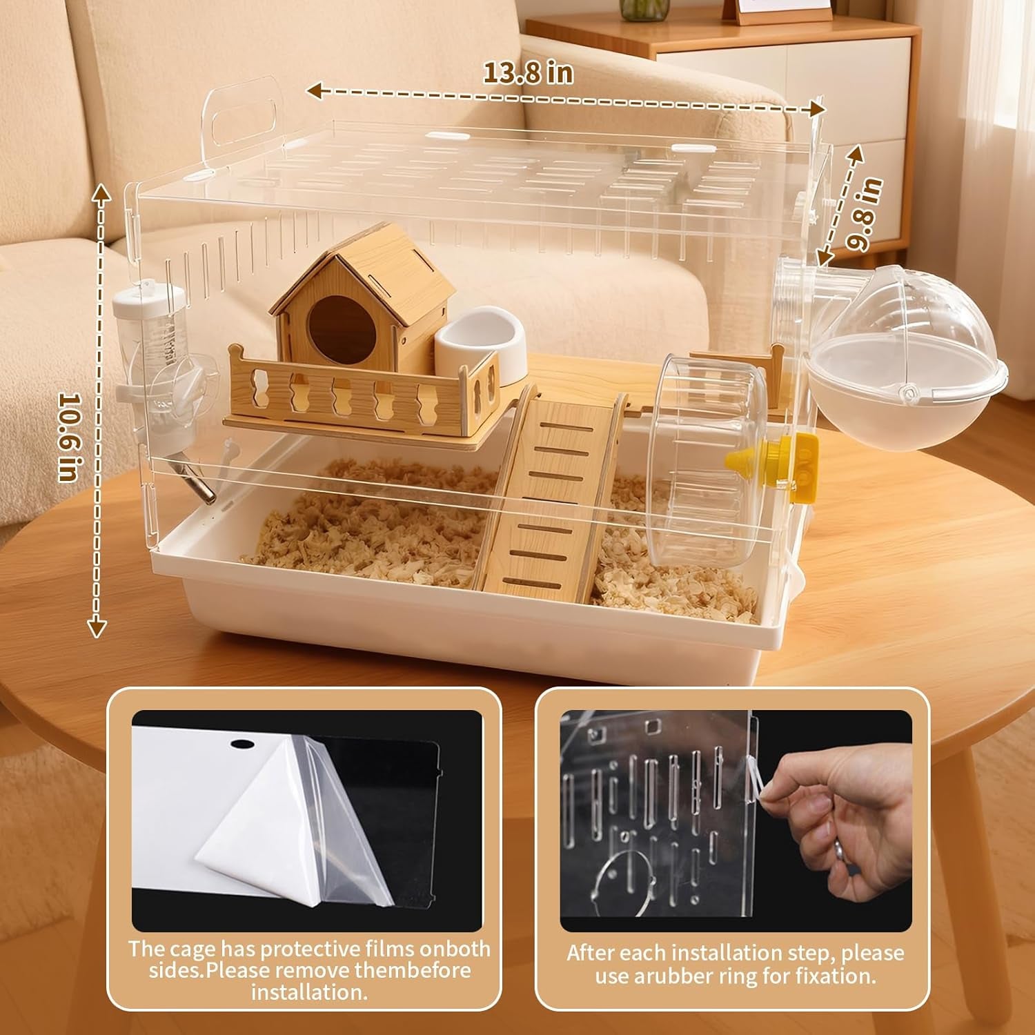 acrylic-hamster-cage-2-tier-hamster-cage-with-wooden-accessories-for-dwarf-syrian-hamsters-14x10x-11-clear-pet-mice-small-hamster-habitat-gerbils-house