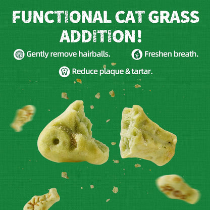 Just Try 14 OZ Cat Grass Treats for Indoor Cats Hairball Control | Salmon Flavor,Dental Care,Catnip for Cats,Crunchy Kitten Snacks,Training Biscuits3