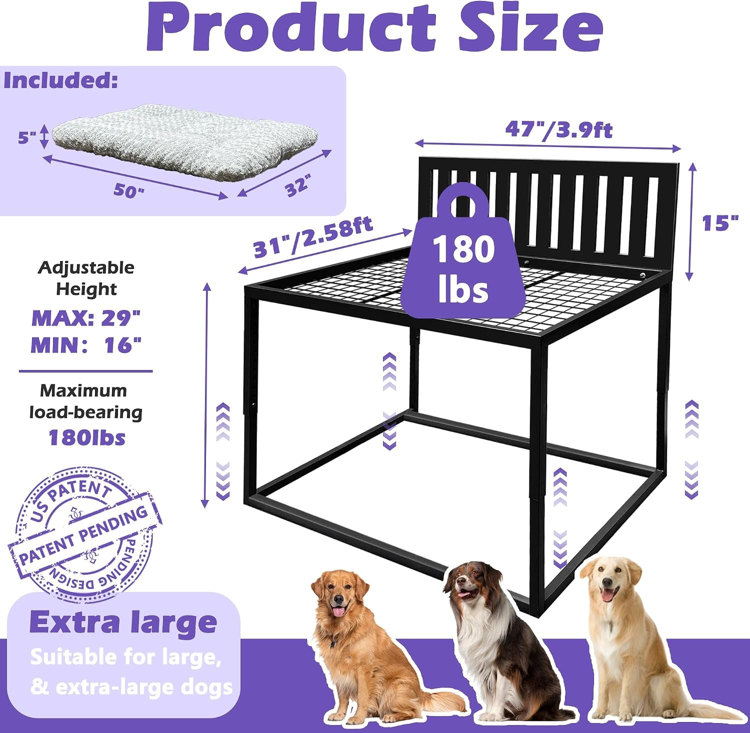beside-dog-bed-adjustable-height-dog-bunk-beds-47x-31-metal-dogs-bed-frame-with-cushion-x-large