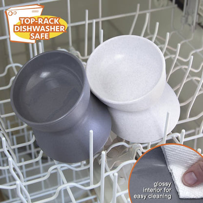 Kitty City Elevated Cat Bowls (Set of 2), Whisker-Friendly Raised Cat Food & Water Dishes, Modern Pedestal Design, Dishwasher Safe, 6.5 Oz Each – White & Gray2